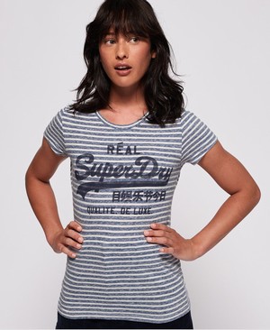 Superdry Vintage Logo Stripe Női Pólók Fehér/Kék/Csíkok | XPKEH9257